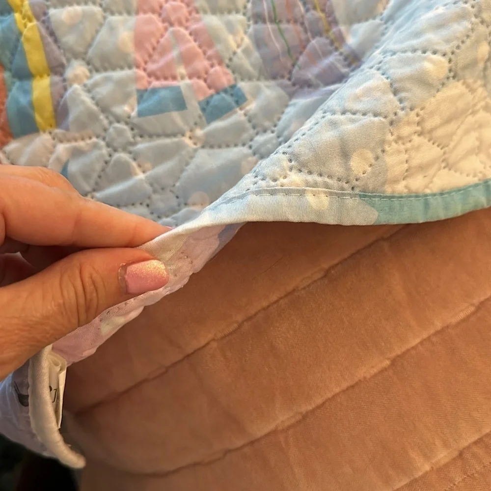 🩵🩵🩵🩵Yes I Can Twin quilt coverlet unicorn rainbows clouds blue pink w/ sham